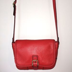 Coach Red Leather Crossbody Bag Front Buckle Gold Hardware